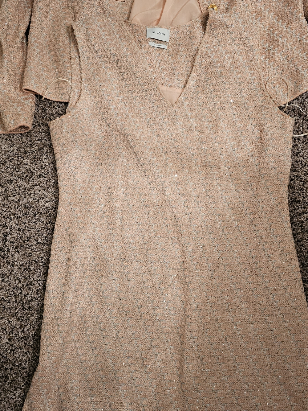 St. John Sequin-Embellished Tweed Jacket & Dress Set in Blush Pink Size 14 - Picture 6 of 14